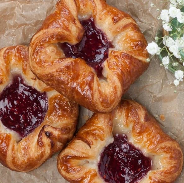 Fruit-filled Danish pastries fresh from the oven