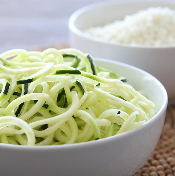 Spiralized zucchini in a bowl